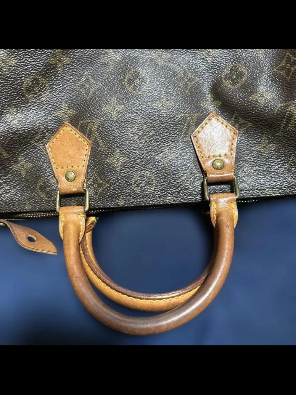 Louis Vuitton Brown Monogram Canvas Satchel with Tan Leather Handles